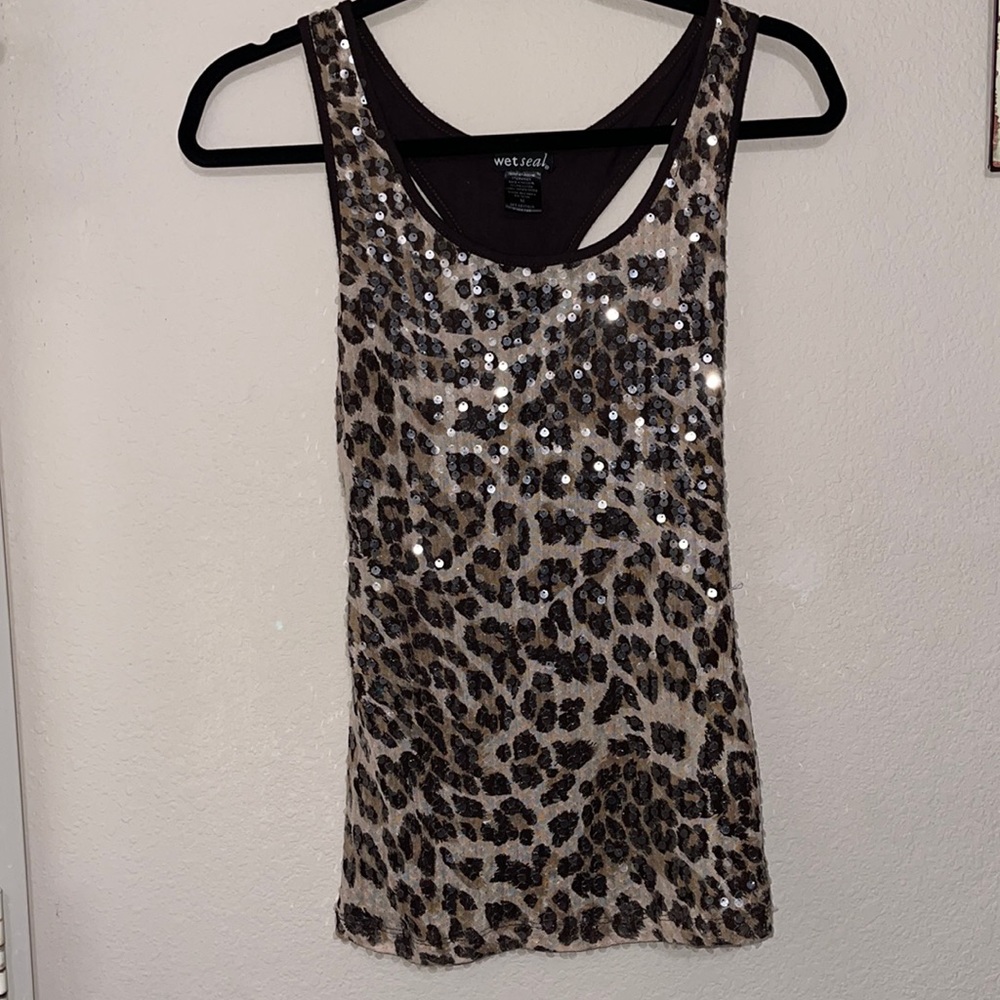 Cheetah print sequin tank top